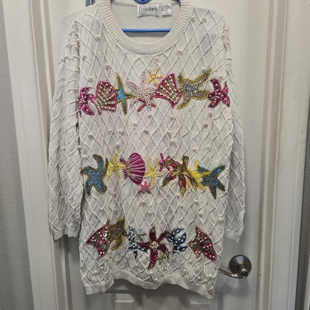 Cedars Vintage Colorful Embellished Sweater Size L